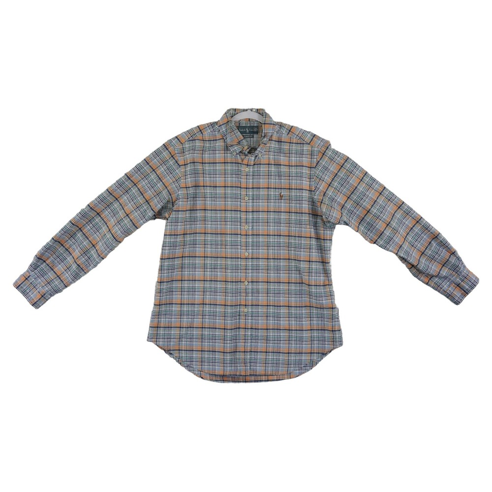 Ralph Lauren Plaid Button Down Shirt Men's Size Large Blue Orange Classic Fit